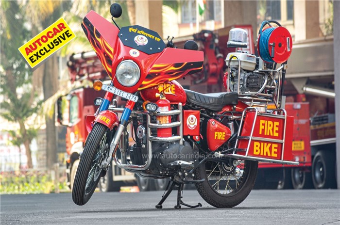 Mumbai Fire Brigade Fire Bike based on Royal Enfield Bullet 350: tank capacity, water pump, ride.